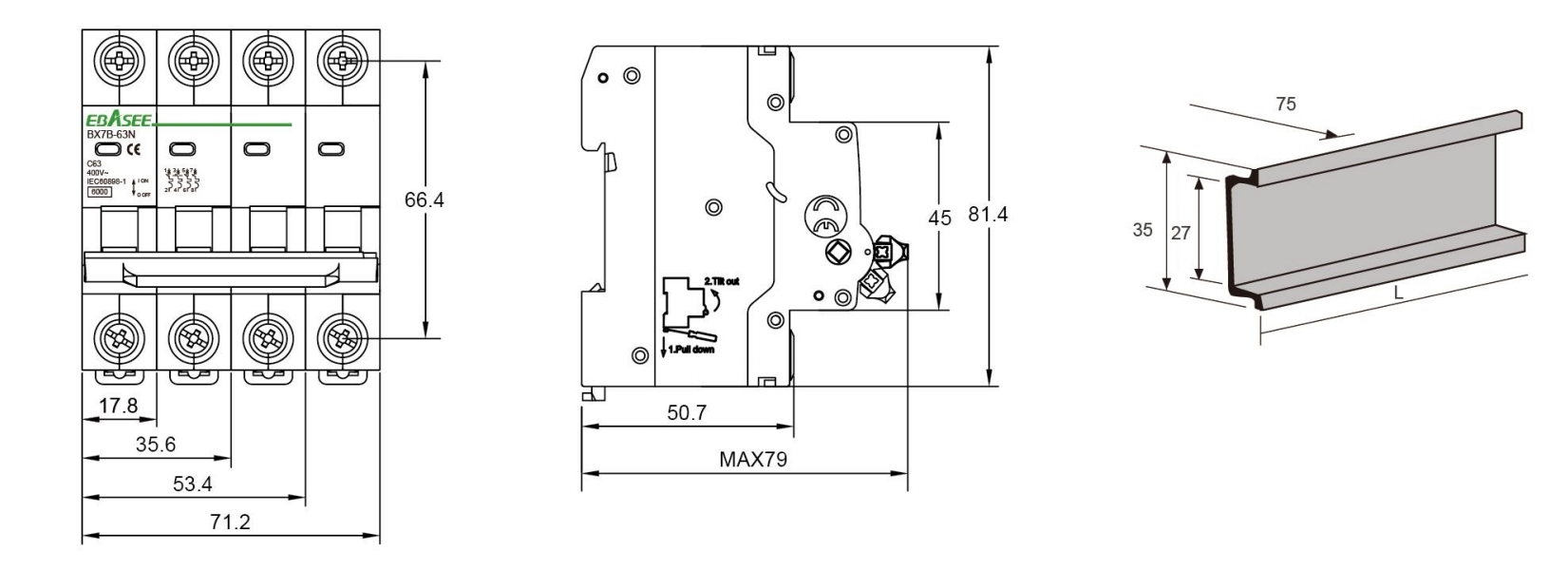 BX7B-63N circuit breaker Dimension